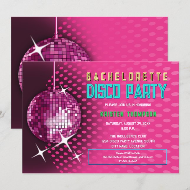 Retro Bachelorette Disco Party Einladung (Vorne/Hinten)
