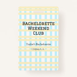 RETRO BACHELORETTE WEEKEND CLUB BLAUE GELBE DATUM AUSWEIS
