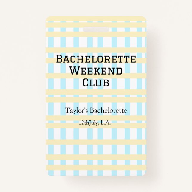 RETRO BACHELORETTE WEEKEND CLUB BLAUE GELBE DATUM AUSWEIS (Vorderseite)
