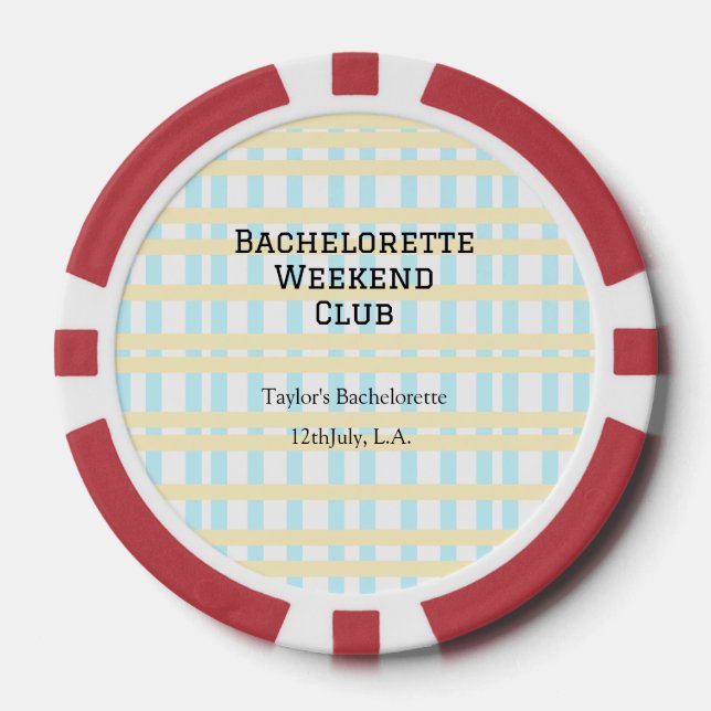 RETRO BACHELORETTE WEEKEND CLUB BLAUE GELBE DATUM POKERCHIPS (Vorderseite)