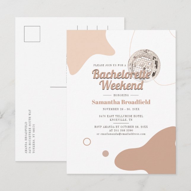 Retro Bachelorette Weekend Disco Party Einladungspostkarte (Vorne/Hinten)