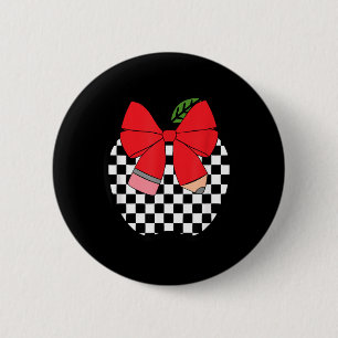 Retro Back to School Lehrer Rennen Kariertes Bleis Button