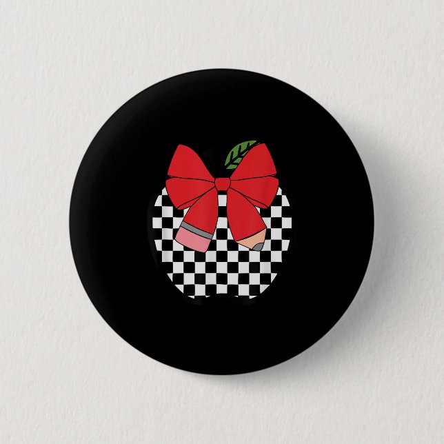 Retro Back To School Teacher Race Checkered Pencil Button (Vorderseite)