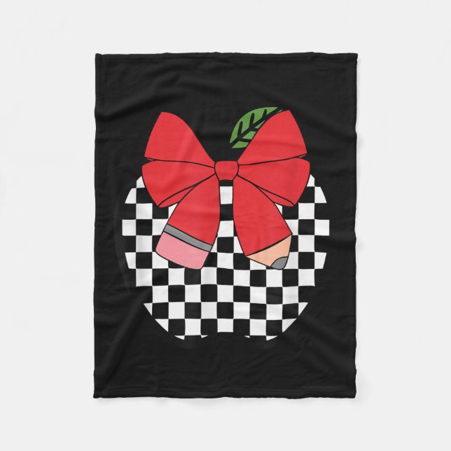 Retro Back To School Teacher Race Checkered Pencil Fleecedecke (Vorderseite)
