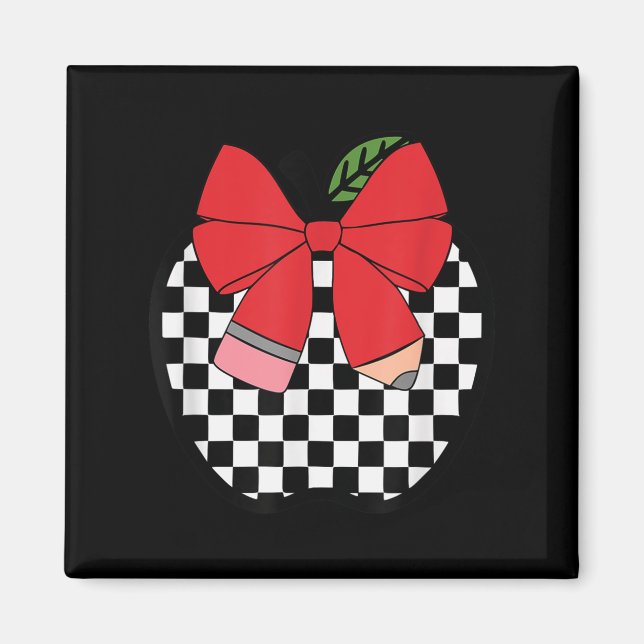 Retro Back To School Teacher Race Checkered Pencil Magnet (Vorne)