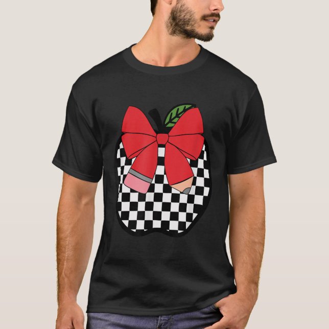 Retro Back To School Teacher Race Checkered Pencil T-Shirt (Vorderseite)