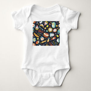 Retro-Bäckerei, Punkte, florale Elemente. Baby Strampler