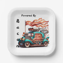 Retro Bacon Powered Car Novelty Paper Plate