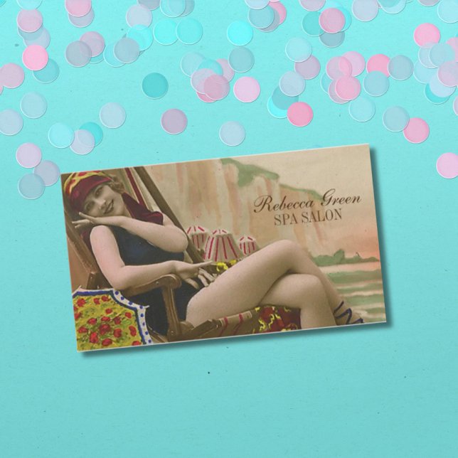 Retro-Badeanzug Beauty-Solarium Visitenkarte (retro swimsuit fashion beauty tanning salon business card)