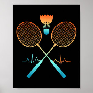 Retro Badminton mit Shuttle Herzschlag Ekg Poster
