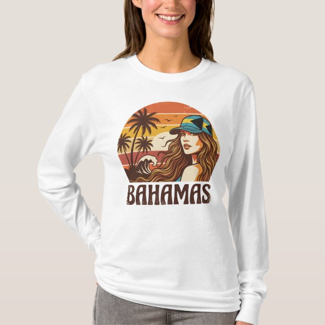Retro Bahamas Beach Women Summer Vacation Sunset  T-Shirt (Vorderseite)