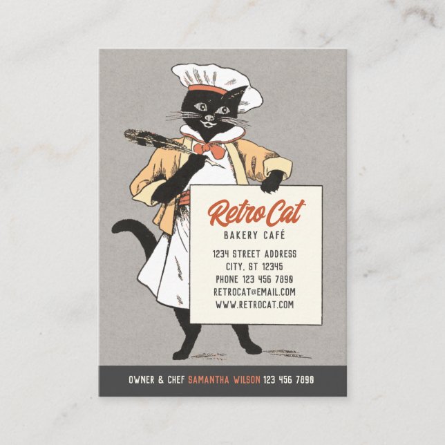 Retro Bakery Café Restaurant Cat Koch CC1221 Visitenkarte (Vorderseite)