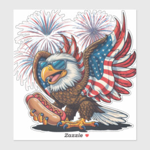 Retro Bald Adler Hotdog Amerikanisches Flag 4. Jul Aufkleber