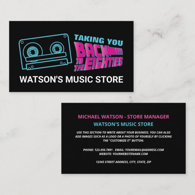 Retro-Band der 80er Jahre, Music Store Visitenkarte (Vorne/Hinten)