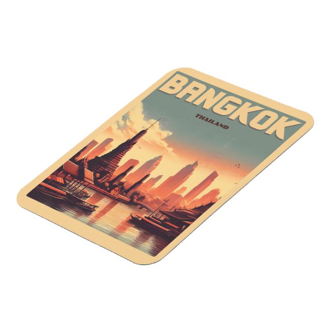 Retro Bangkok City skyline - Thailand Reisegeschen Magnet (Linke Seite)