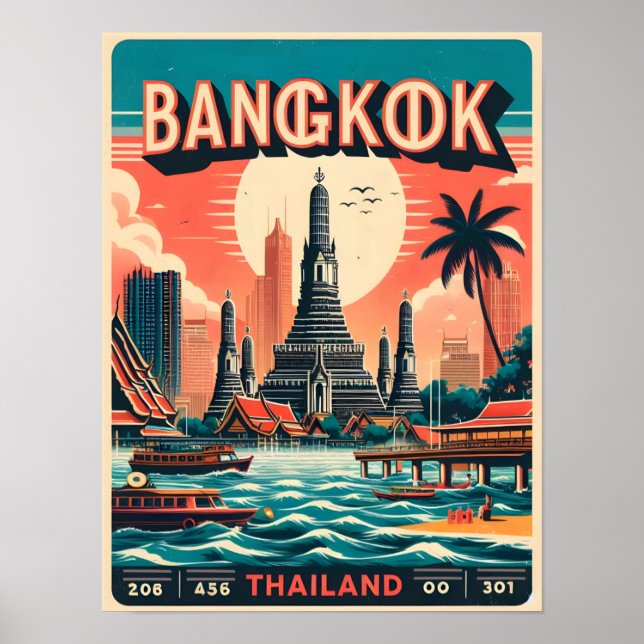 Retro Bangkok City skyline - Thailand Reisegeschen Poster (Vorne)