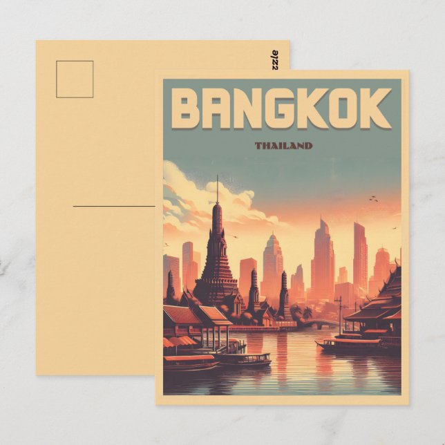 Retro Bangkok City skyline - Thailand Reisegeschen Postkarte (Vorne/Hinten)