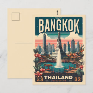 Retro-Bangkok-Stadt-Skyline - Thailand-Reisegesche Postkarte