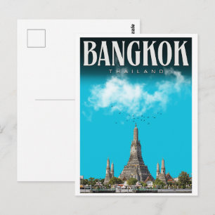 Retro Bangkok Stadt  Wat Aru- Thailand Reise Gesch Postkarte