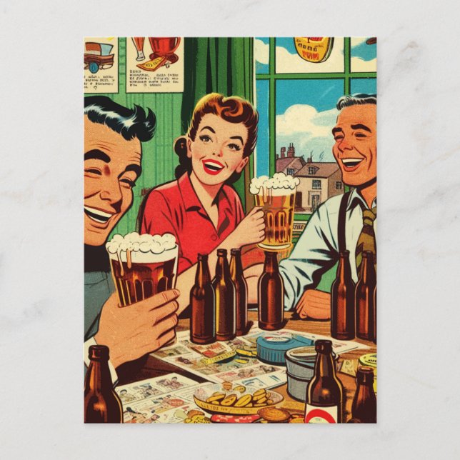Retro-Bar-Bier-Comicen Postkarte (Vorderseite)