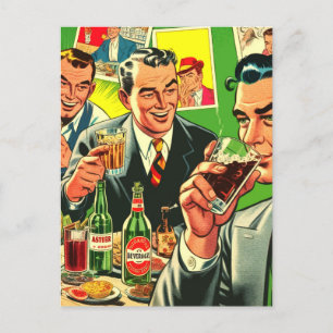 Retro Bar Drinks Comic Illustration Postkarte