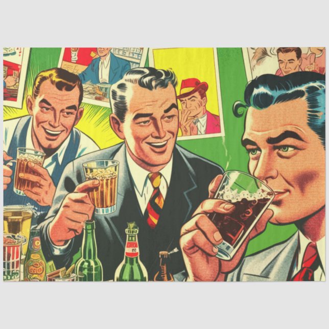 Retro Bar Drinks Comic Illustration Seidenpapier (Vorderseite)