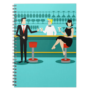 Retro Bar-gewundenes Notizbuch Notizblock