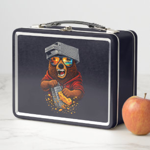 Retro-Bär mit Käsehobel-Hut und Sonnenbrille Metall Brotdose