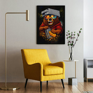 Retro-Bär mit Käsehobel-Hut und Sonnenbrille Poster