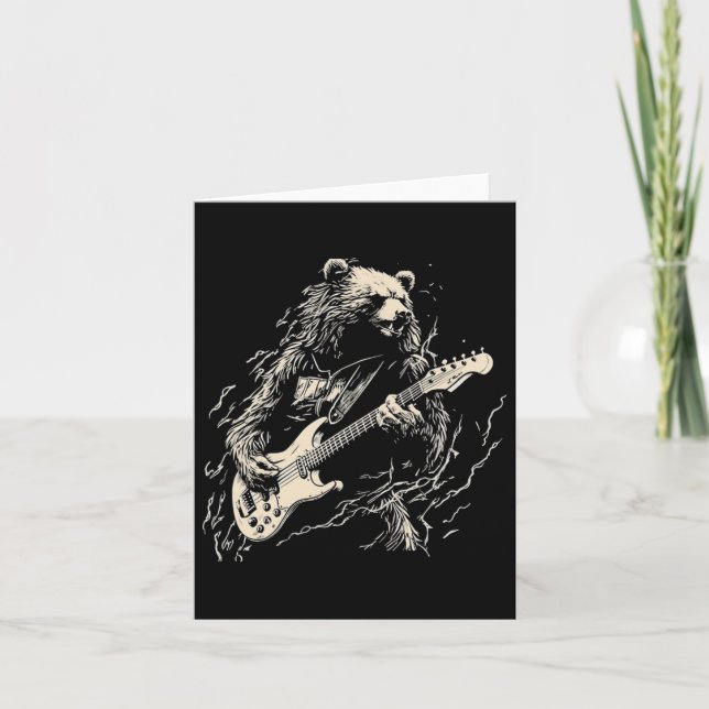 Retro Bär spielen Gitarre Bären Gitarre Musi Karte (Vorderseite)