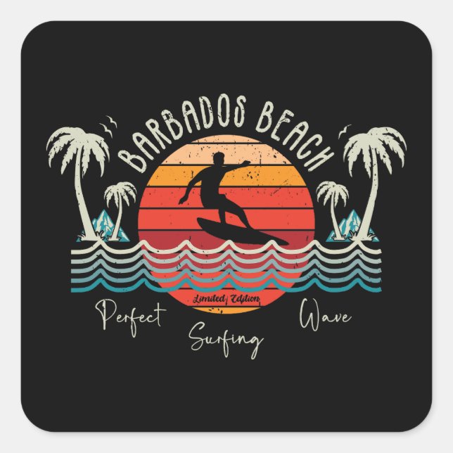 Retro Barbados Beach Quadratischer Aufkleber (Vorderseite)