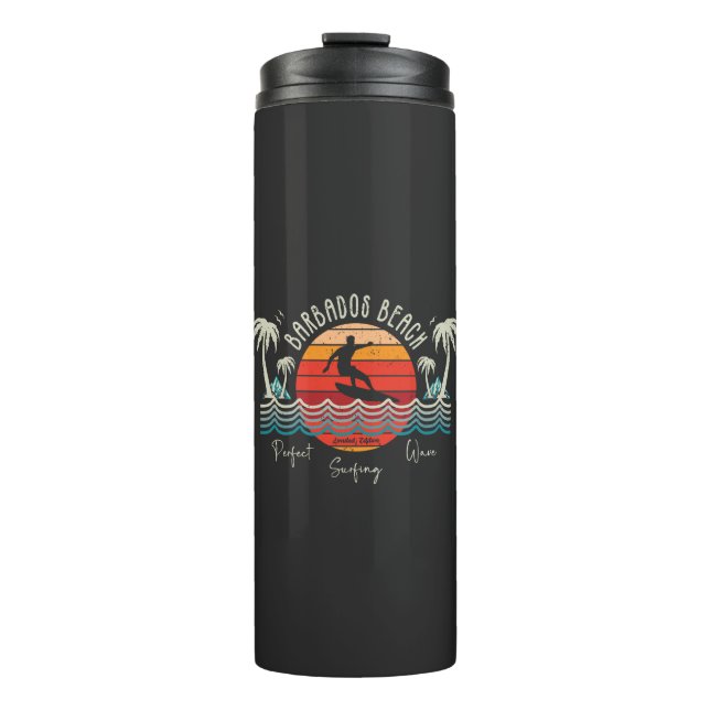 Retro Barbados Beach Thermosbecher (Vorderseite)