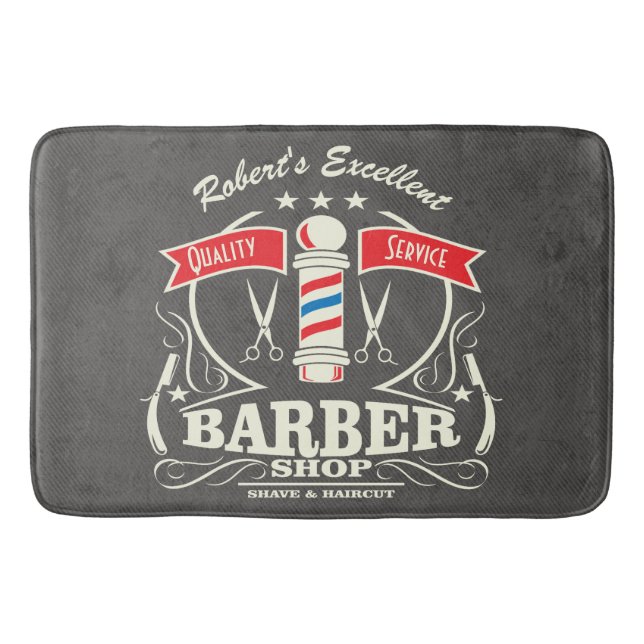 Retro Barber Stylist Bodenmatte Grau Badematte (Vorderseite)
