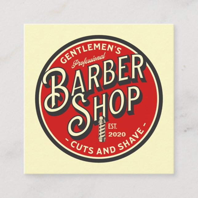 Retro Barbershop Business Card Quadratische Visitenkarte (Vorderseite)