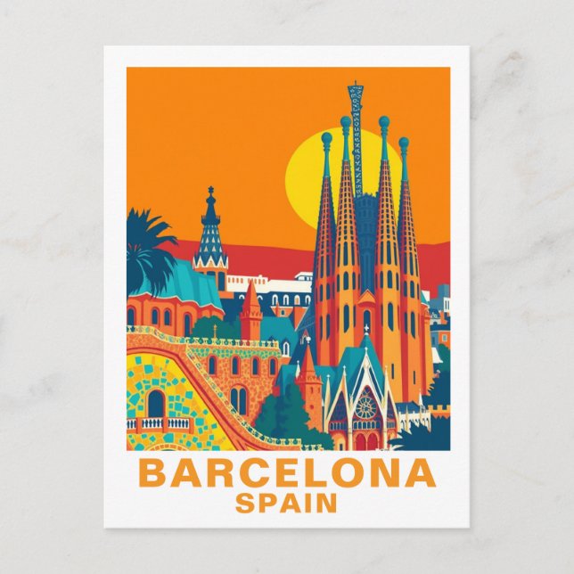 Retro Barcelona Spain Travel Postcard Postkarte (Vorderseite)