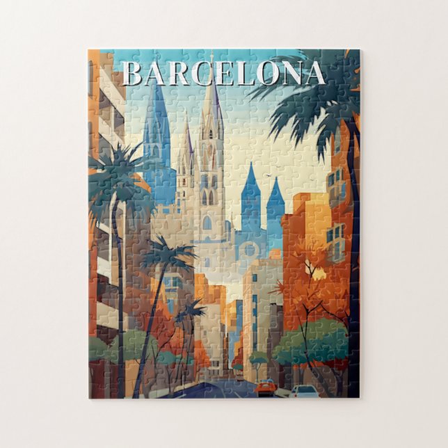 Retro Barcelona Vintage Travel Illustration (Vertikal)