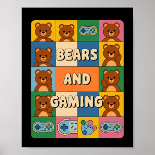 Retro-Bären und Gaming Lustiger Bärenliebhaber Vid Poster