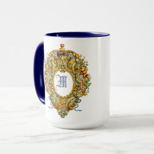 Retro-Barock-Rokokos-Oval-Kartusche 1700er Monogra Tasse