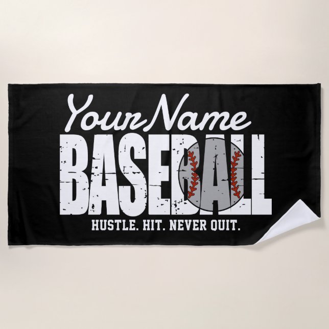 Retro Baseball ADD NAME Pinstripe Team Player Strandtuch (Vorderseite)