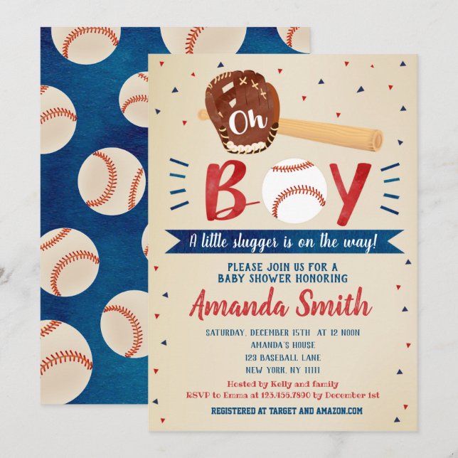 Retro Baseball Baby Shower Einladungen (Vorne/Hinten)