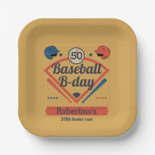 Retro-Baseball-Geburtstag Herren 50. Geburtstag Pappteller