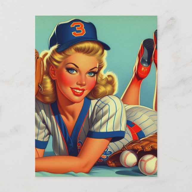 Retro Baseball Girl Postkarte (Vorderseite)