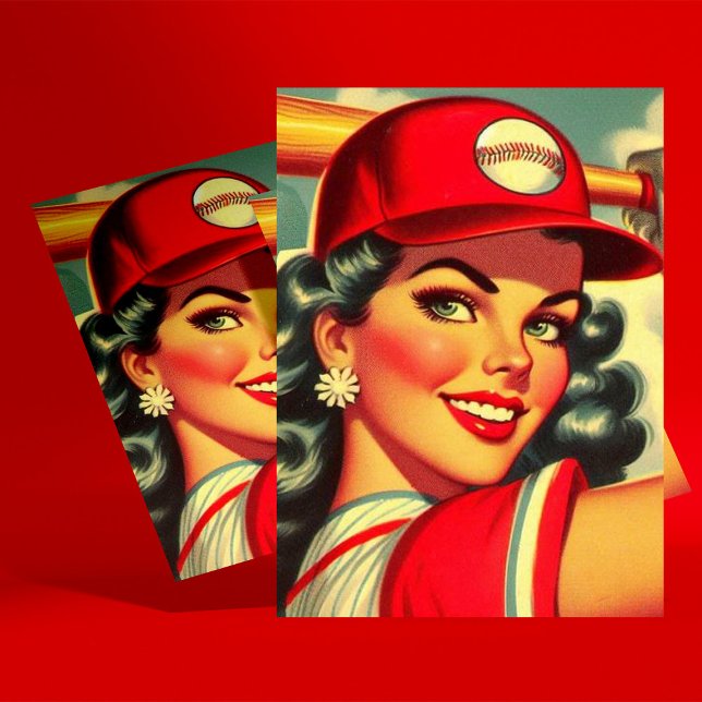 Retro Baseball Girl Postkarte (Von Creator hochgeladen)
