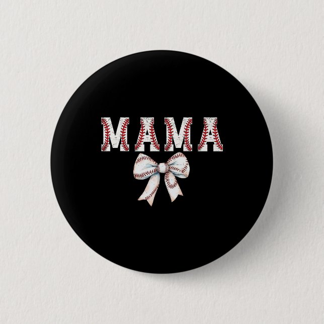 Retro Baseball Mama Bow Baseball Mama Bow Niedlich Button (Vorderseite)