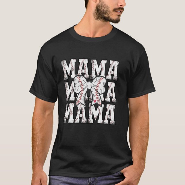 Retro Baseball Mama Coquette Bow T-Shirt (Vorderseite)