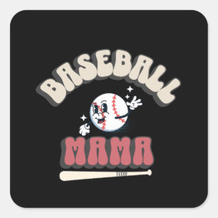 Retro Baseball Mama Quadratischer Aufkleber