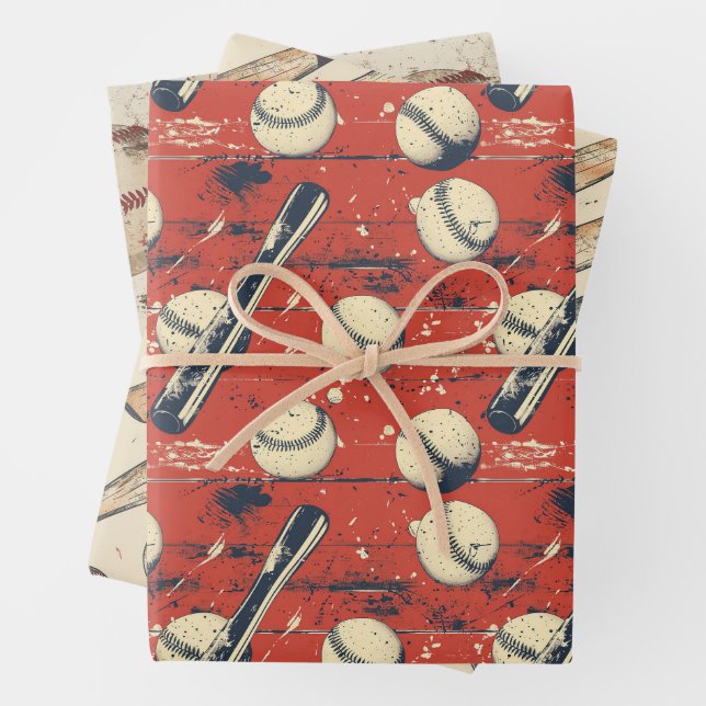 Retro-Baseball-Muster Geschenkpapier Set (Beispiel)