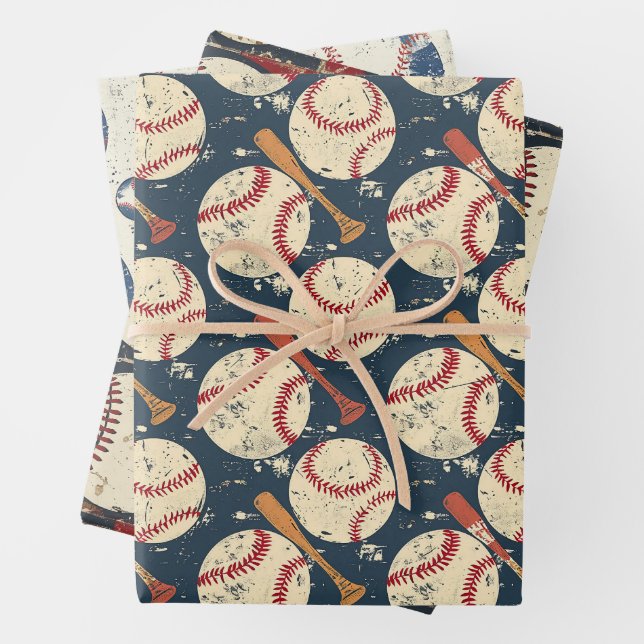 Retro-Baseball-Muster Geschenkpapier Set (Beispiel)