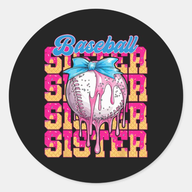 Retro Baseball Sister Ice Creme Tropfen Coquette B Runder Aufkleber (Vorderseite)