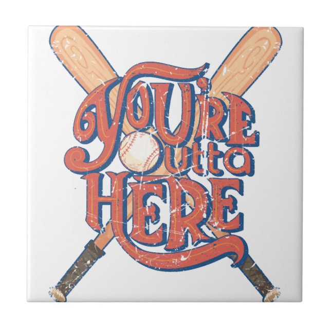 Retro-Baseball-Softball-Fan-Design Fliese (Vorderseite)
